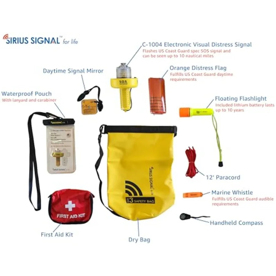 SB-3L Boating Safety and Emergency SOS Dry Bag Kit for Kayaks Boats and Paddle Craft USCG Approved Waterproof Polyester Orange