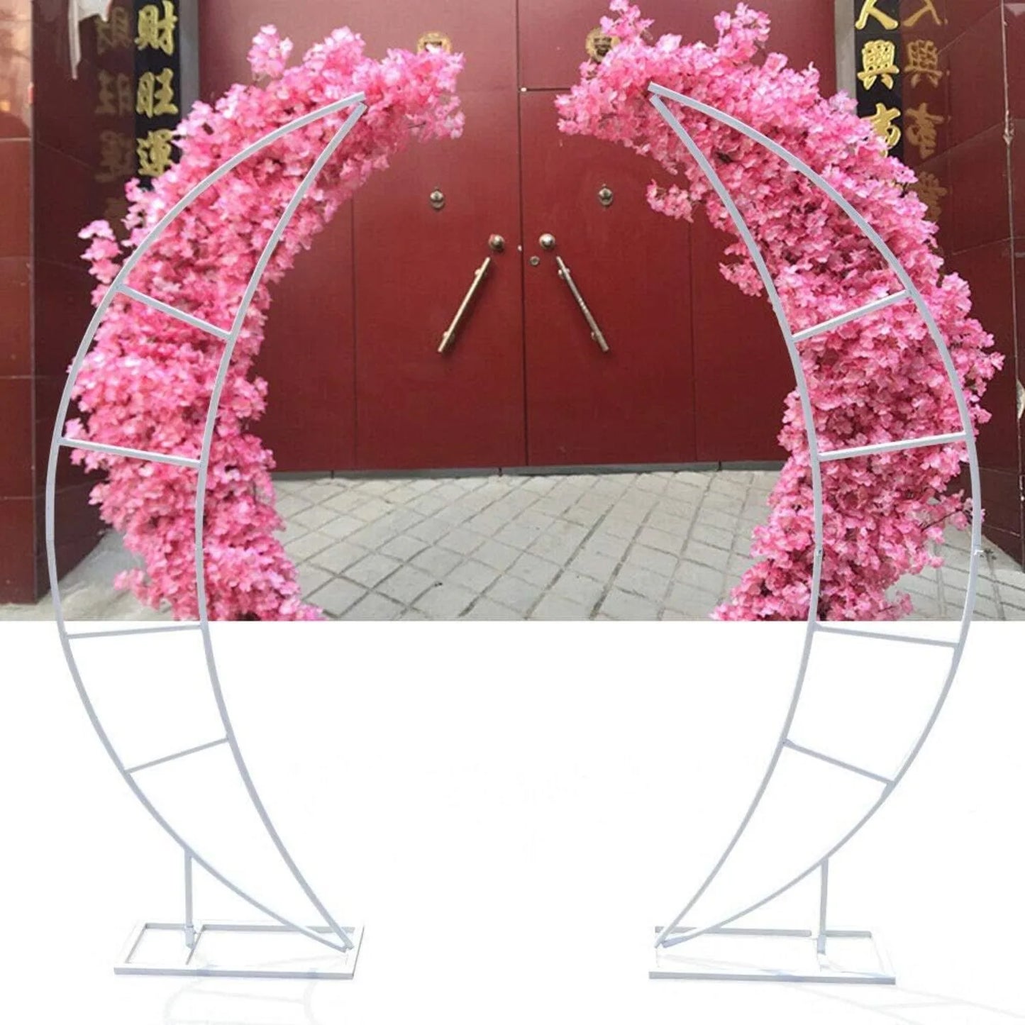 2 Pcs 2M White Crescent Arch Wedding Backdrop Stand Entryway Events Party Decor, Arch Background Stand for Wedding Anniversary Party Events Birthday Decoration, Graduation Decorations