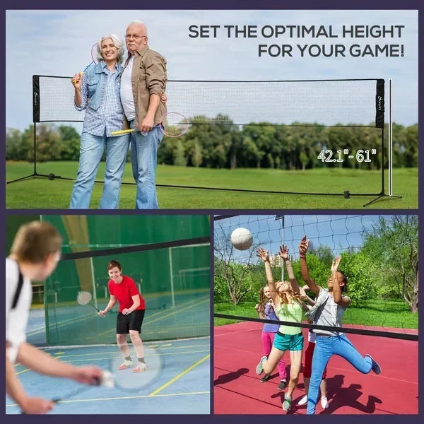 Adjustable Outdoor Game Set with Net for Badminton, Volleyball, Pickleball, Beach & Driveway Fun