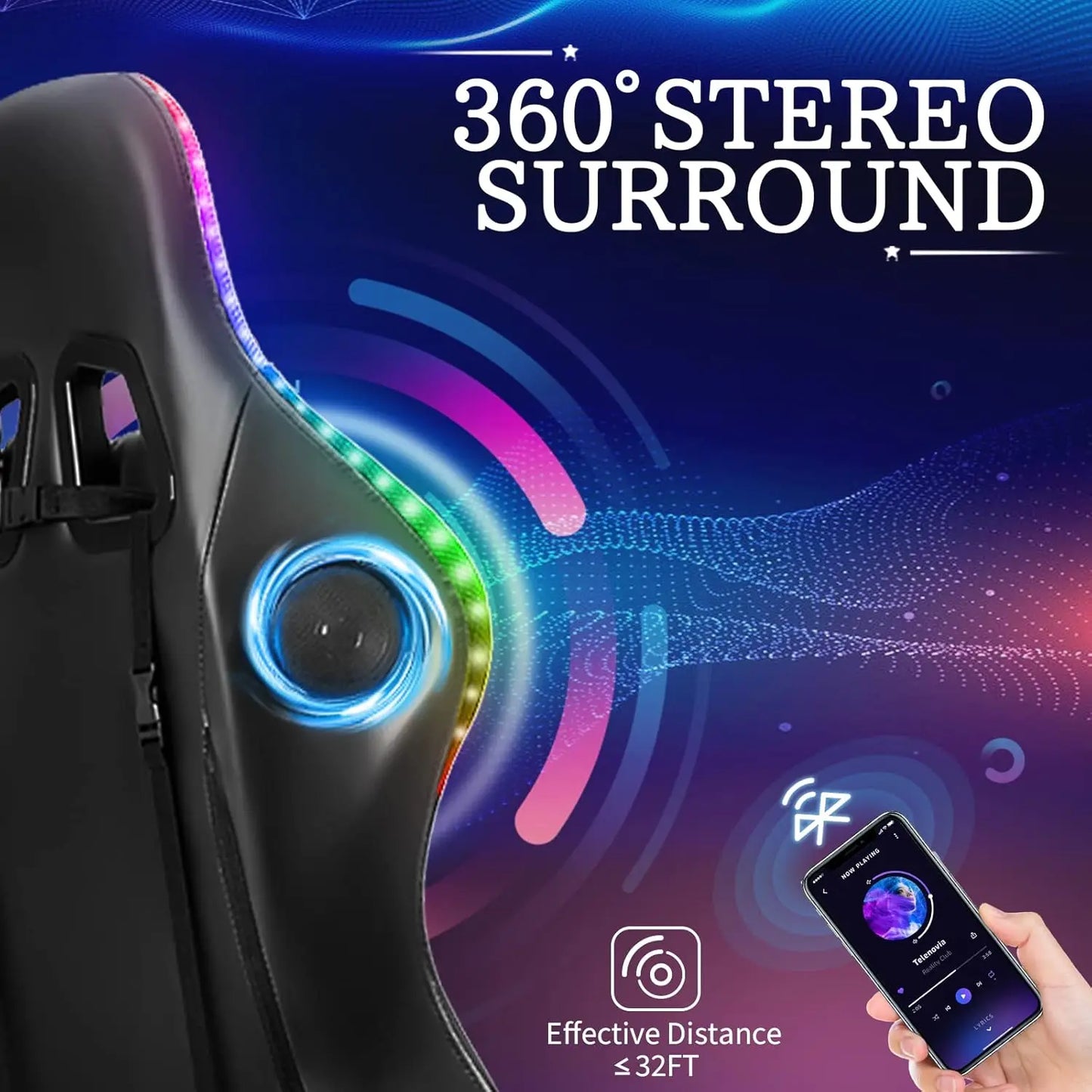 RGB Gaming Chair with Speakers Massage Computer Gaming Chair with LED Lights and Footrest High Back Video Game, Customized