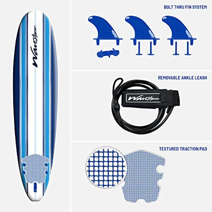 8ft Classic Surfboard// Foam Wax Free Soft Top Longboard for Adults and of All Levels of Surfing