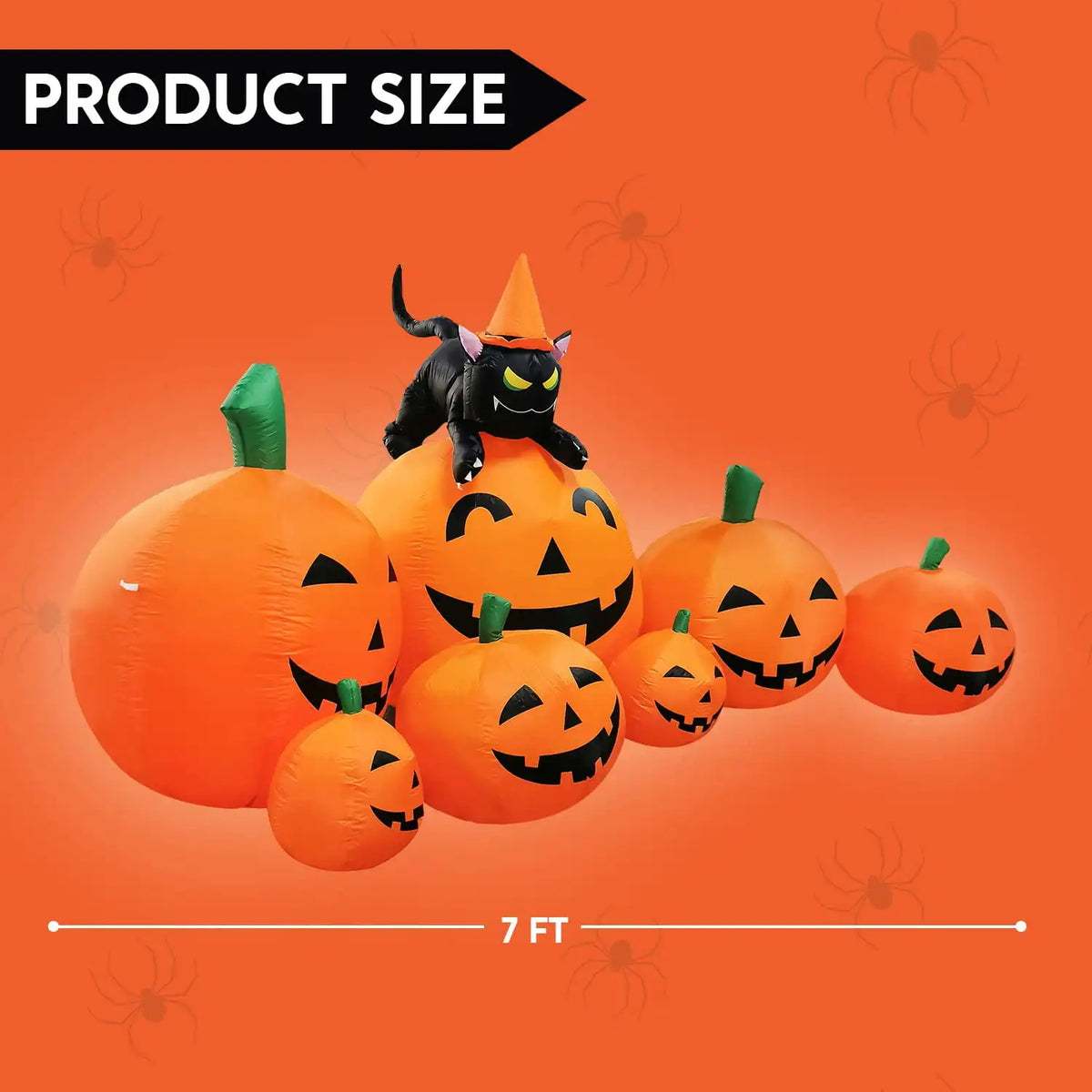 7 ft Long Halloween Inflatable Long Pumpkin with Witch's Cat Decorations Inflatables for Halloween Outdoor Yard Decorations Party Gift