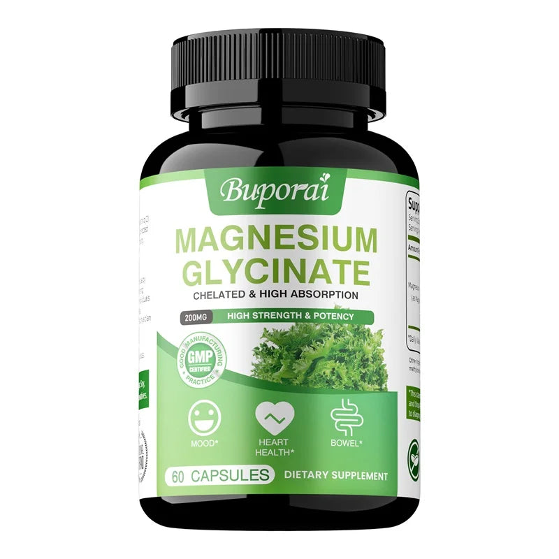 Magnesium Glycinate - Helps with Sleep, Brain, Nervous System, Bones, Muscles, Heart Health, Stress and Anxiety Relief