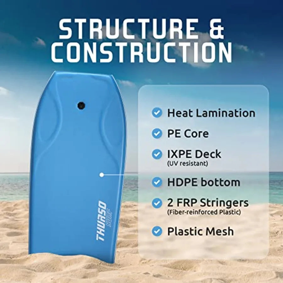 42'' Body Boards for Beach Pool Use: Lightweight PE Core IXPE Deck HDPE Bottom FRP Stringers High Performance with Double Swive
