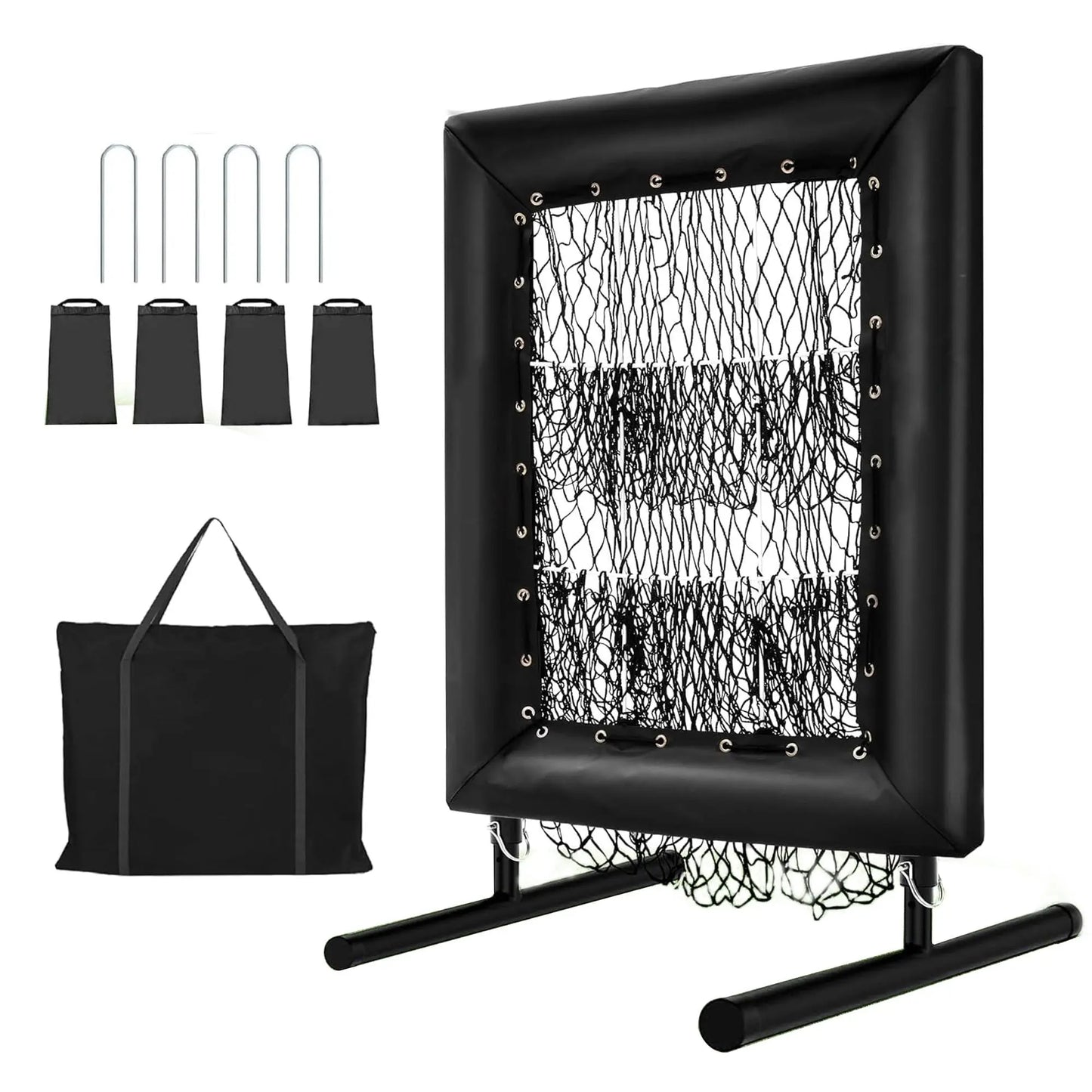 Adjustable Pitching Net,9 Holes Rebound Practice Net with Strike Zone, 5-Level Trainer w/Carry Bag & Ball for Softball Baseball