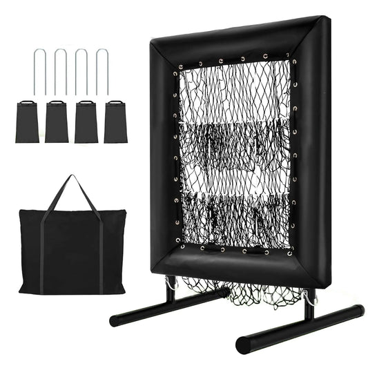 Adjustable Pitching Net,9 Holes Rebound Practice Net with Strike Zone, 5-Level Trainer w/Carry Bag & Ball for Softball Baseball