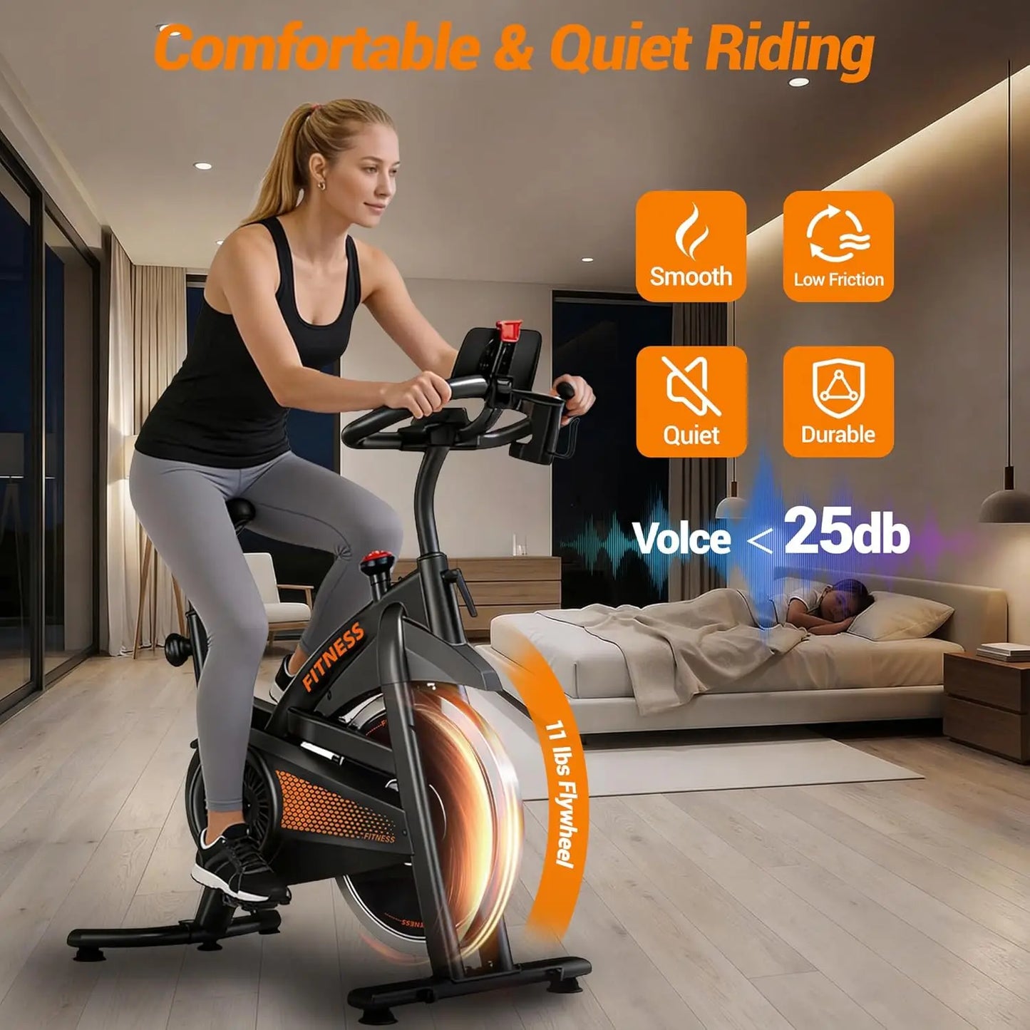Silent Stationary Exercise Bike with App, 300 lb Capacity, Adjustable Seat & Handlebar for Home Workouts