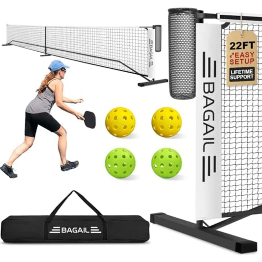 Portable Pickleball Net Set 22 FT Regulation Size Pickle Ball Net with Ball Collector 4 Balls and Carry Bag Easy Setup for Outd