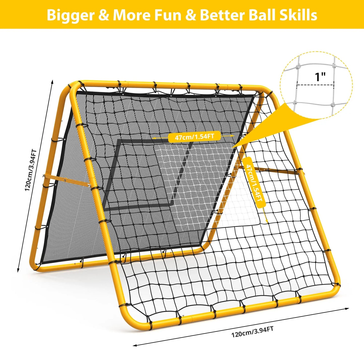 4x4 Ft Adjustable Multi-Sport Rebounder Net Soccer Baseball Softball Training Net Easy Setup Backyard Field Pitchback Trainer