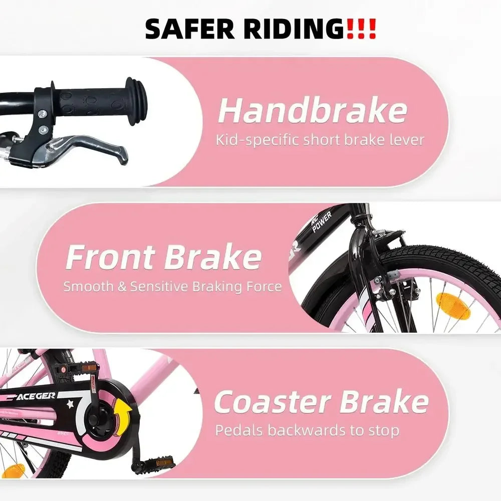 Children's 12-20 Inch Bikes with Training Wheels & Kickstand, Suitable for Ages 3-13