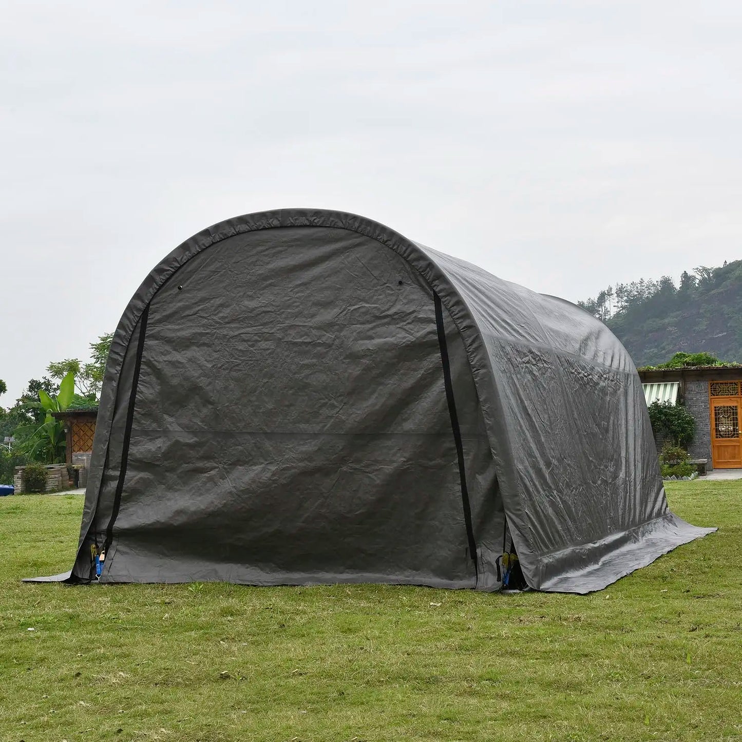 10x20 Carport Canopy, Portable Garage with Steel Frame and Waterproof Cover, Round Roof Car Tent for Outdoor, Customized