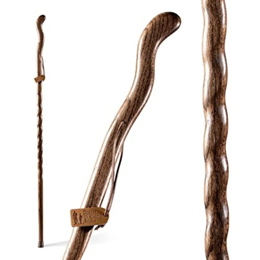 Handcrafted Wood Walking Stick with Twisted Oak Design and Ergonomic Style Handle Ideal for Outdoor Adventures and Daily Suppor
