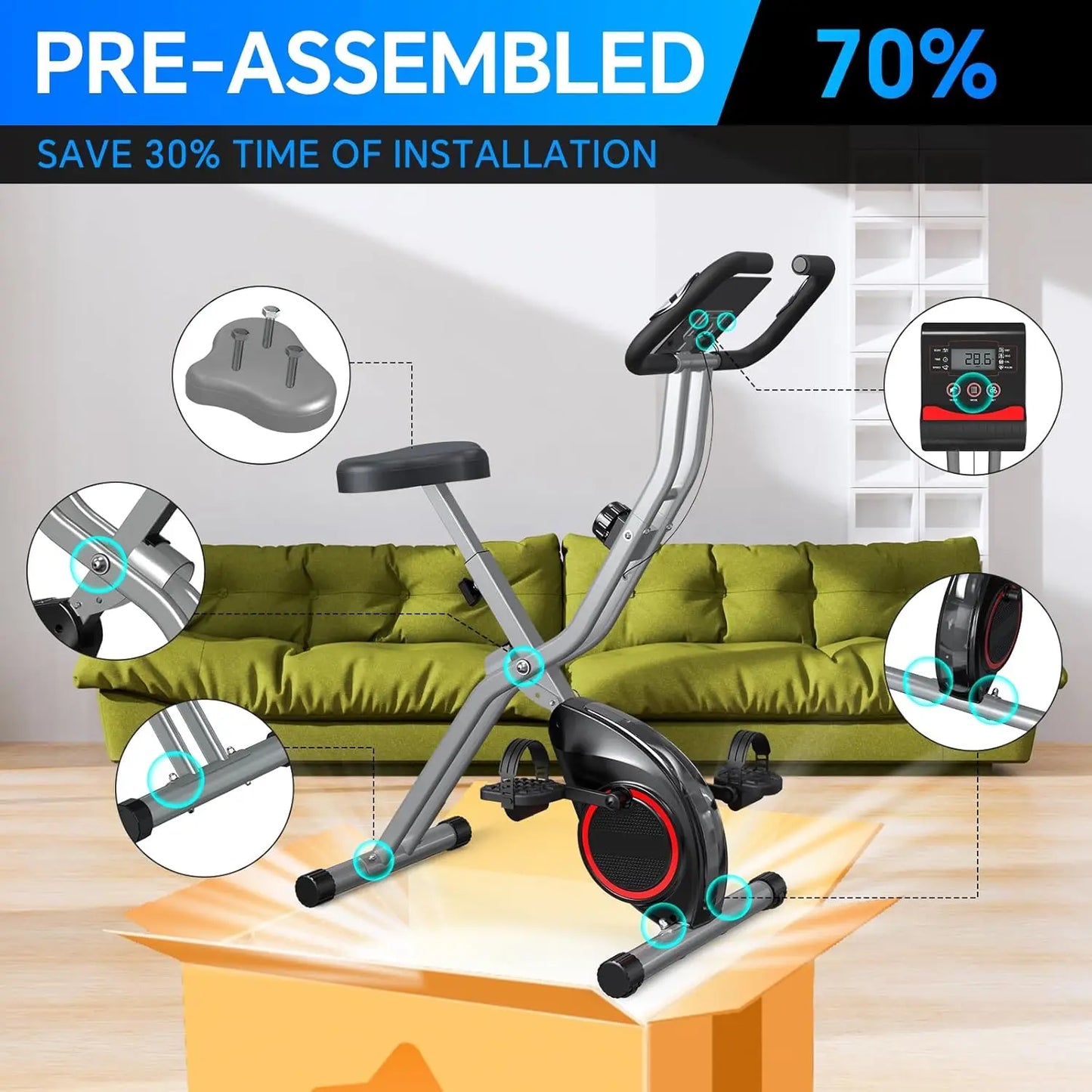 Foldable Indoor Exercise Bike for Small Spaces, 16-Level Magnetic Resistance, 260LBS Capacity, Portable Home Workout