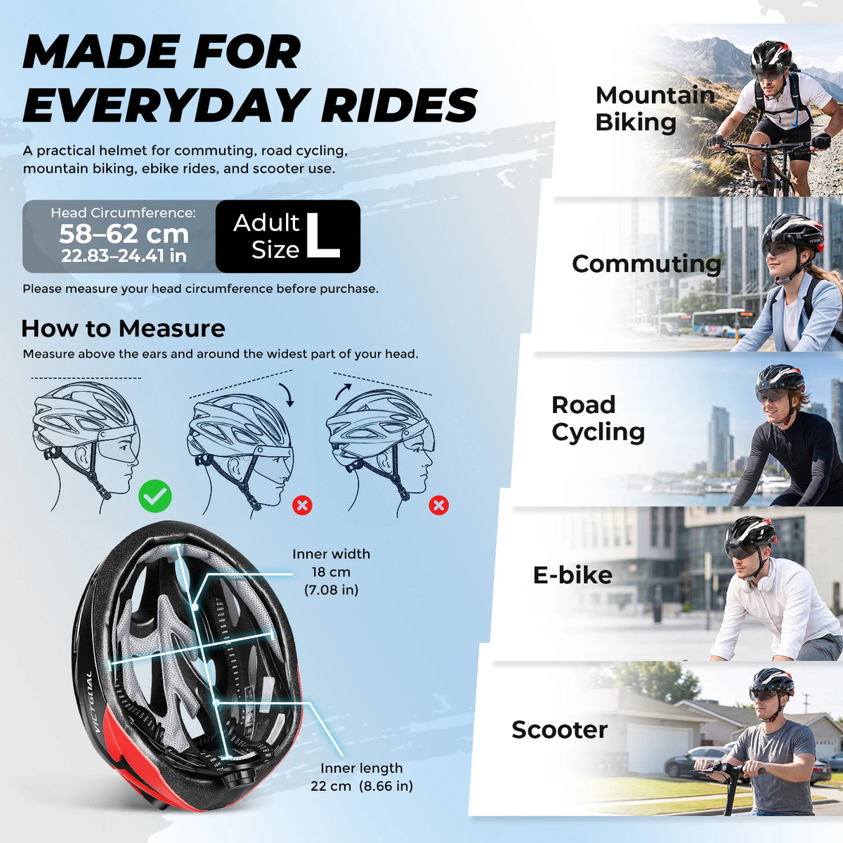 VICTGOAL Bike Helmet for Adults with Light and Goggles Lightweight MTB Road Bicycle Helmets for Men Women Cycling Ebike Scooter