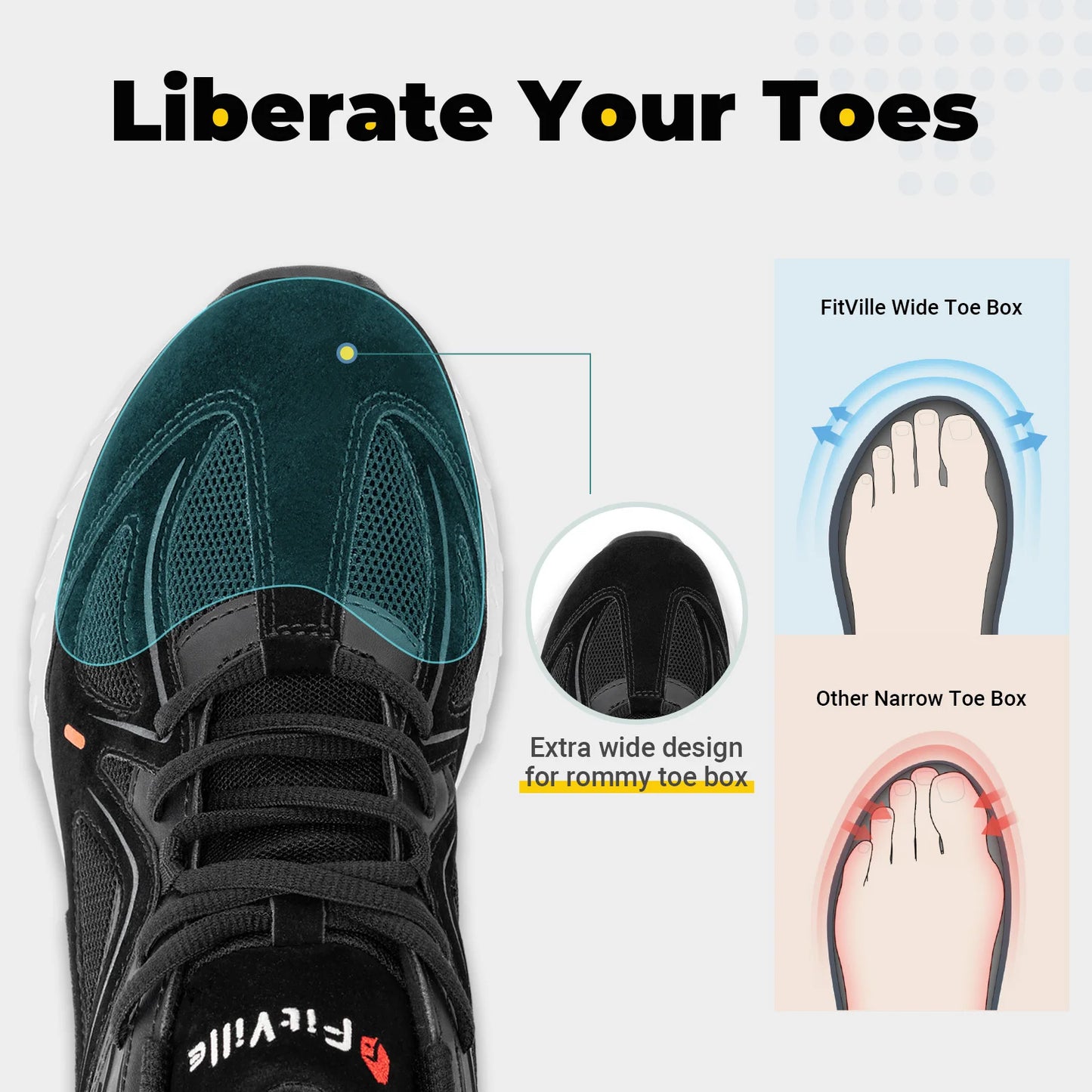 Fittington Walking Shoes For Men Extra Wide Man Shoes Large Size Non-slip Sport Sneakers For Flat Feet Heel Pain Relief