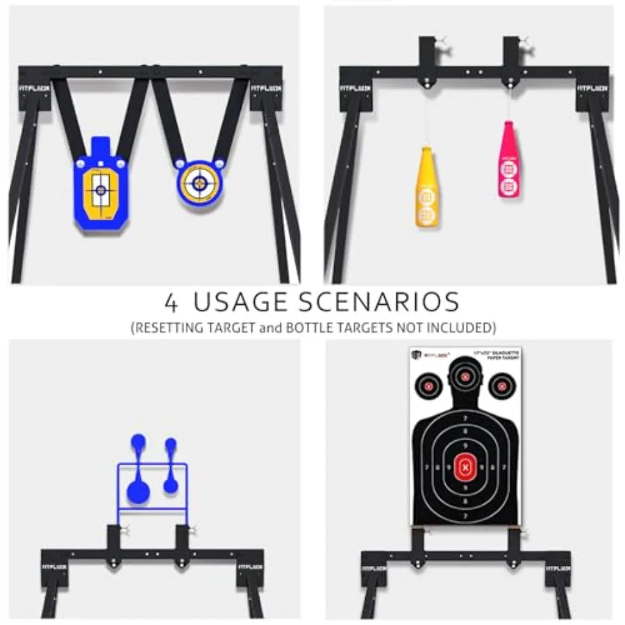 AR500 Steel Target Set for Shooting Stand System with 63 Inch Adjustable Height 3 8 Inch Thick Silhouette and Gong Targ