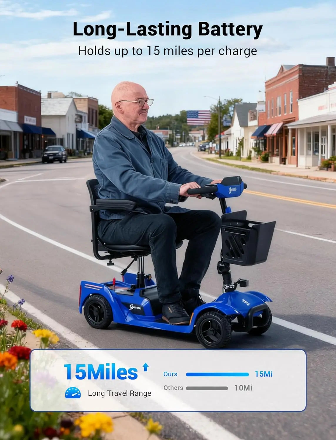 4 Wheel Mobility Scooter for Adults&Seniors, 15 Miles All-Terrain Foldable Portable Travel Electric Scooter Up to, Customized