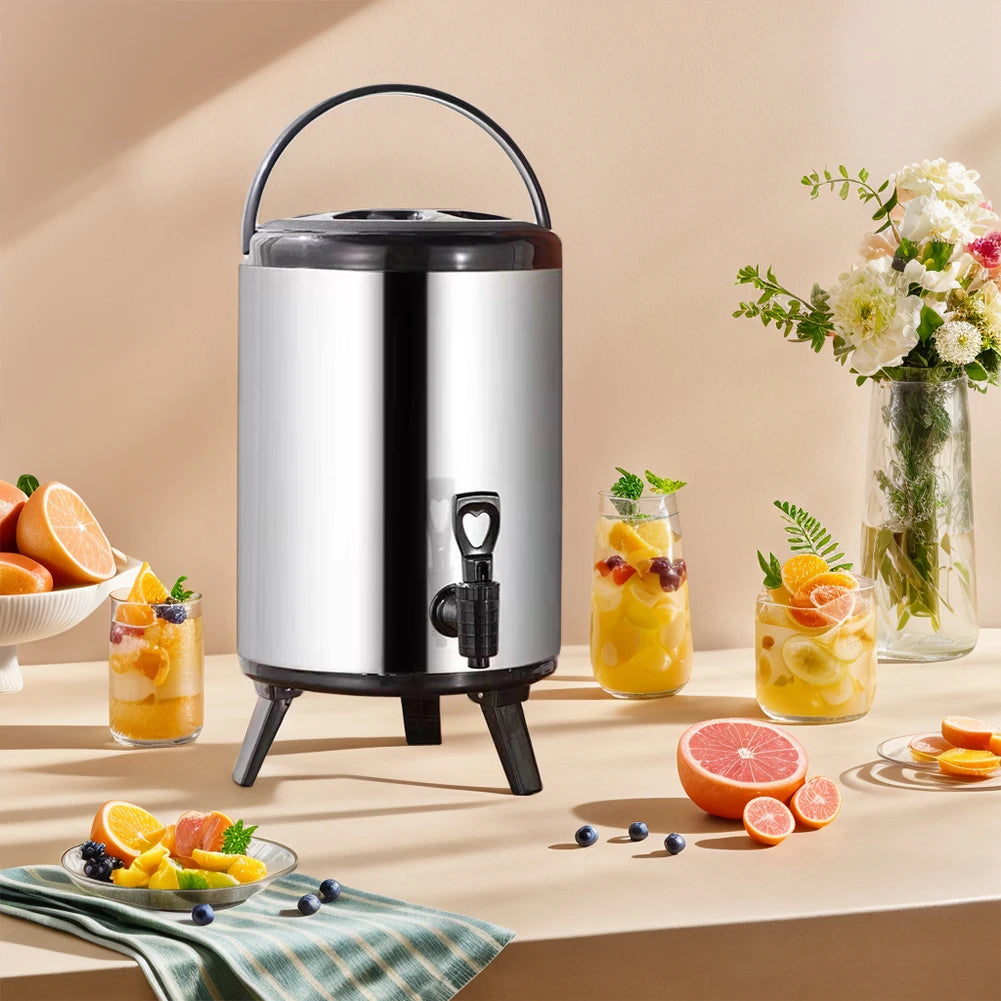 Milk Tea Barrel Drink Bucket Stainless Steel Insulated Beverage Dispenser with Faucet for Thermal Insulation Milk Tea Juice Beer
