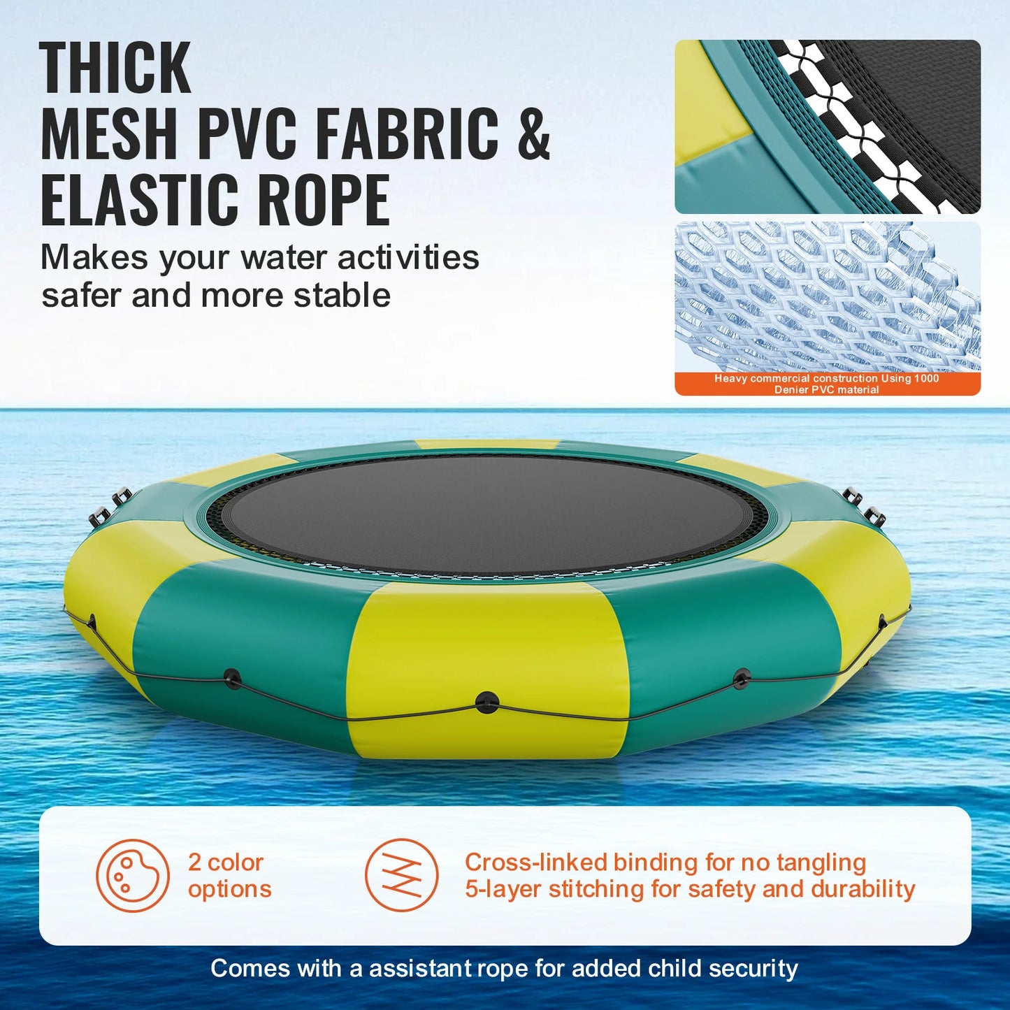 SucceBuy 12ft Inflatable Water Bouncer Recreational Water Trampoline Portable Bounce Swim Platform with Slide 3-Step Ladder