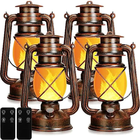 Vintage LED Lantern Battery Powered Camping Lamp Indoor Outdoor Hanging Lantern Flickering Fire Lamps with Remote Control for P