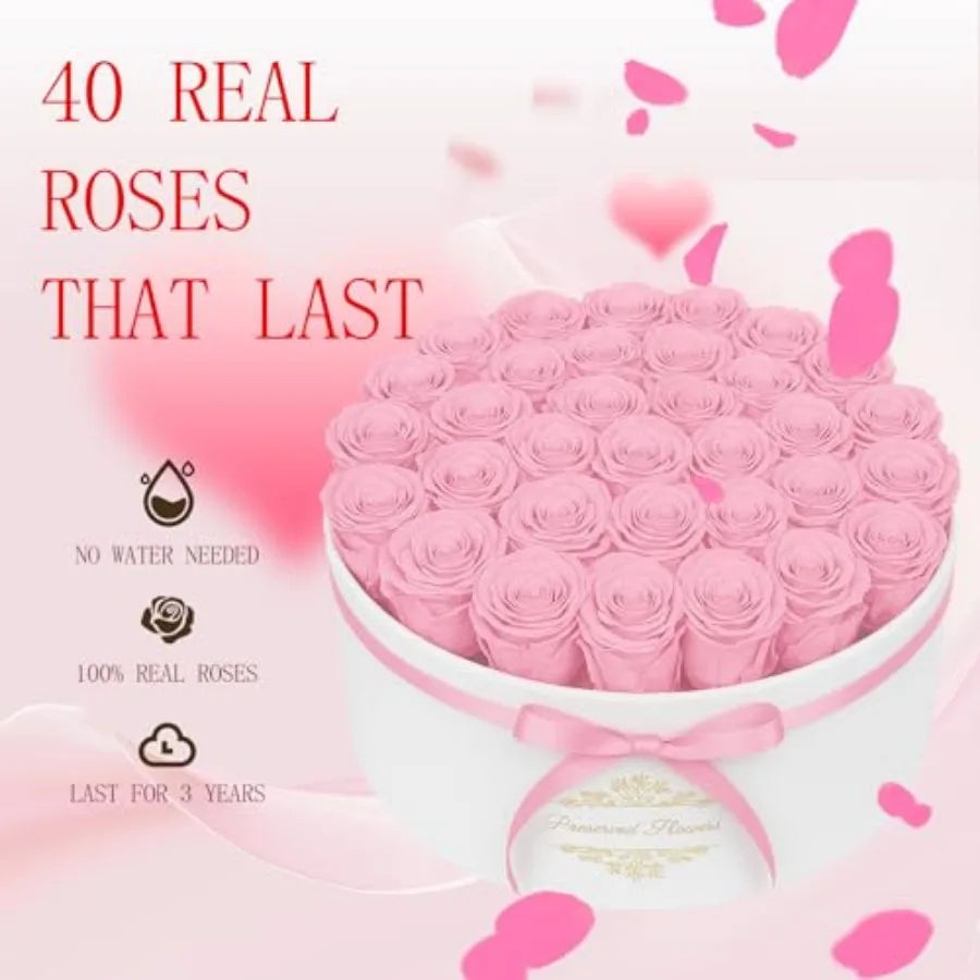 Forever Flowers in a Luxury Suede Box Preserved Birthday Gifts for Women Romantic Anniversary Valentines Day Gifts for Girlfrie