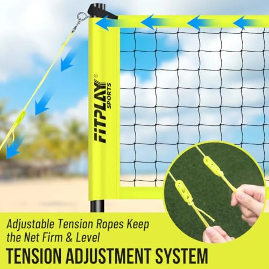 Portable Outdoor Volleyball Net Set32FT Regulation Size Volleyballs Net System with Height Adjustable Poles PU Volleyball Pump
