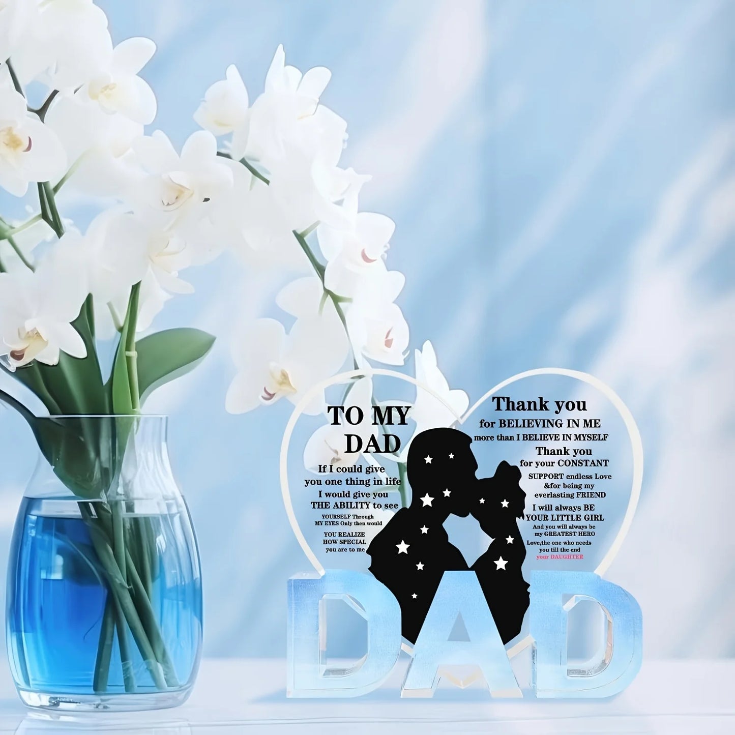 Dad Gifts from Daughter, Thank You Dad Gifts Acrylic Heart Plaque Gifts for Birthday Christmas Thanksgiving Fathers Day Present