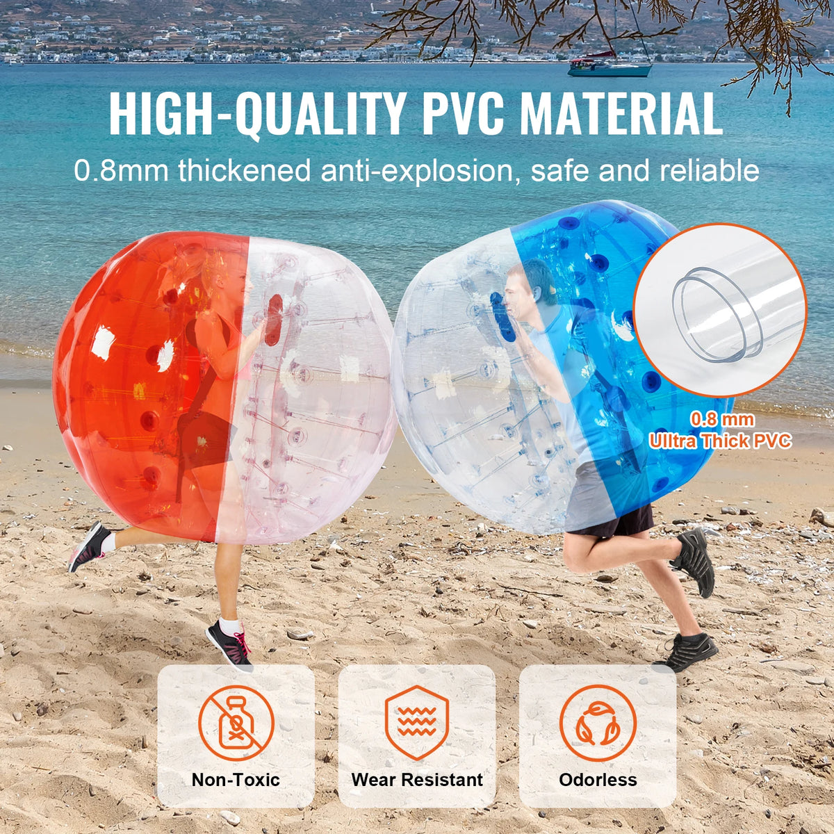 SucceBuy 2-Pack 5FT/1.5M Inflatable Bumper Balls Thick Bubble Soccer Balls 0.8mm  Inflatable Zorb Balls for Adults or Children