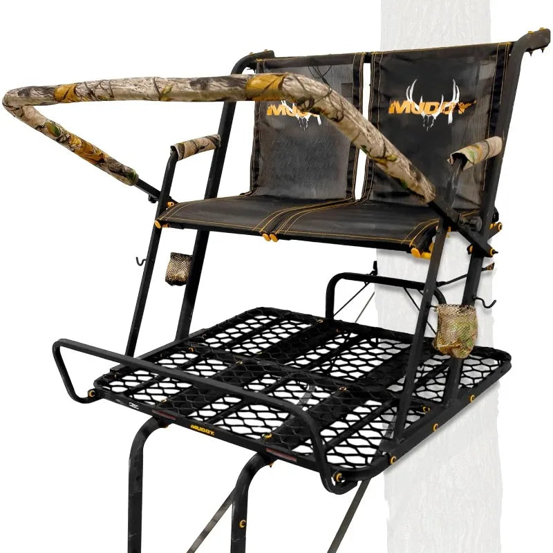 Muddy 2-Person Ladder Tree Stand for Deer Hunting, The Partner, 17' Tall, Black - Adjustable Climbing Treestand with Platform