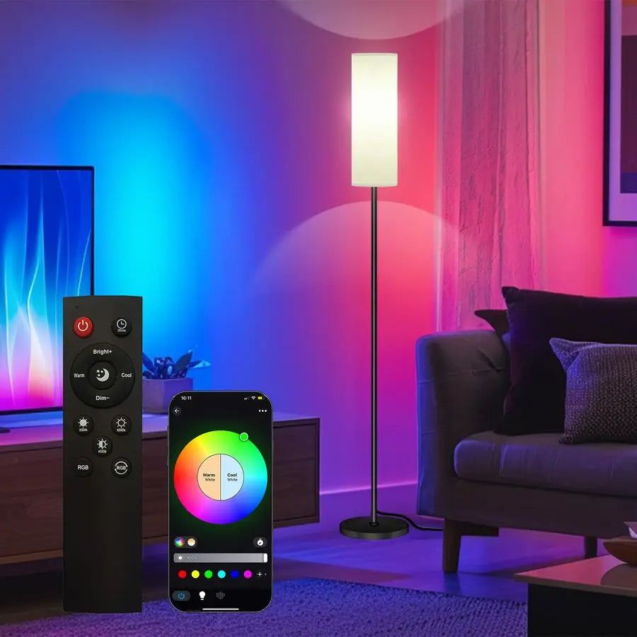 LED Floor Lamp with APP Control amp RGB Colors Dimmable Standing Lamp for Living Room, Bedroom, Gaming Remote, Timer, 9W Bulb In