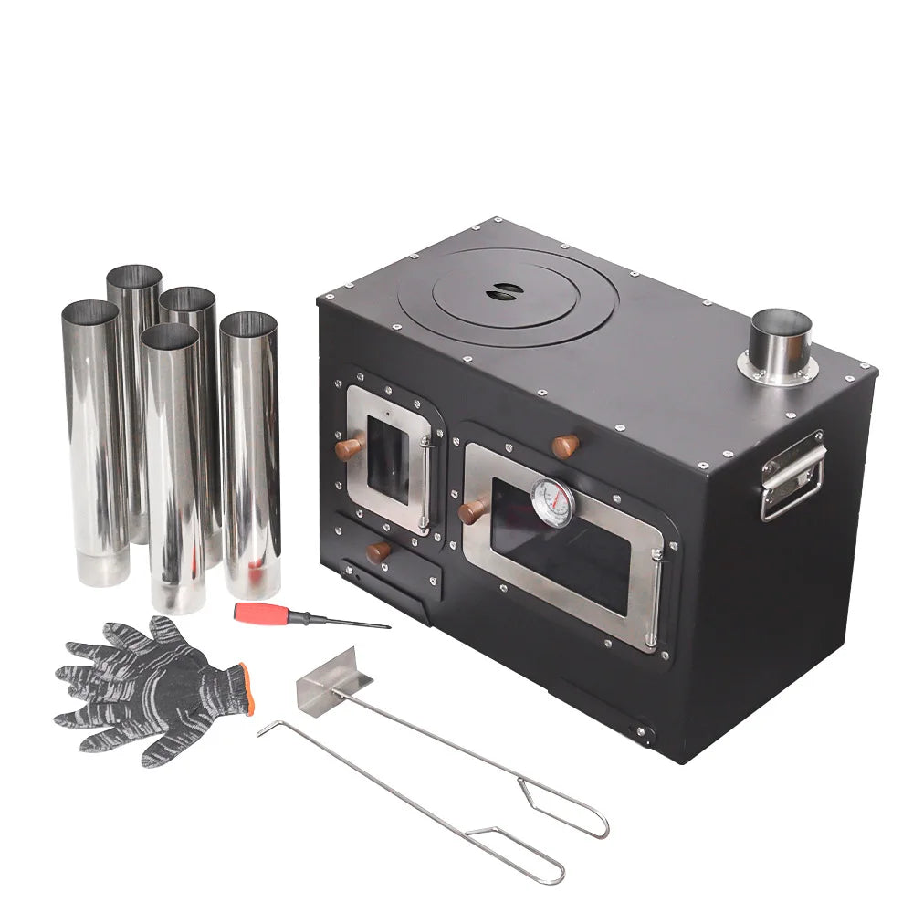 Hot Tent Stove with Chimney Pipe Folding Portable Wood Stove with Oven for Outdoor Heating & Cooking Ice Fishing Hunting