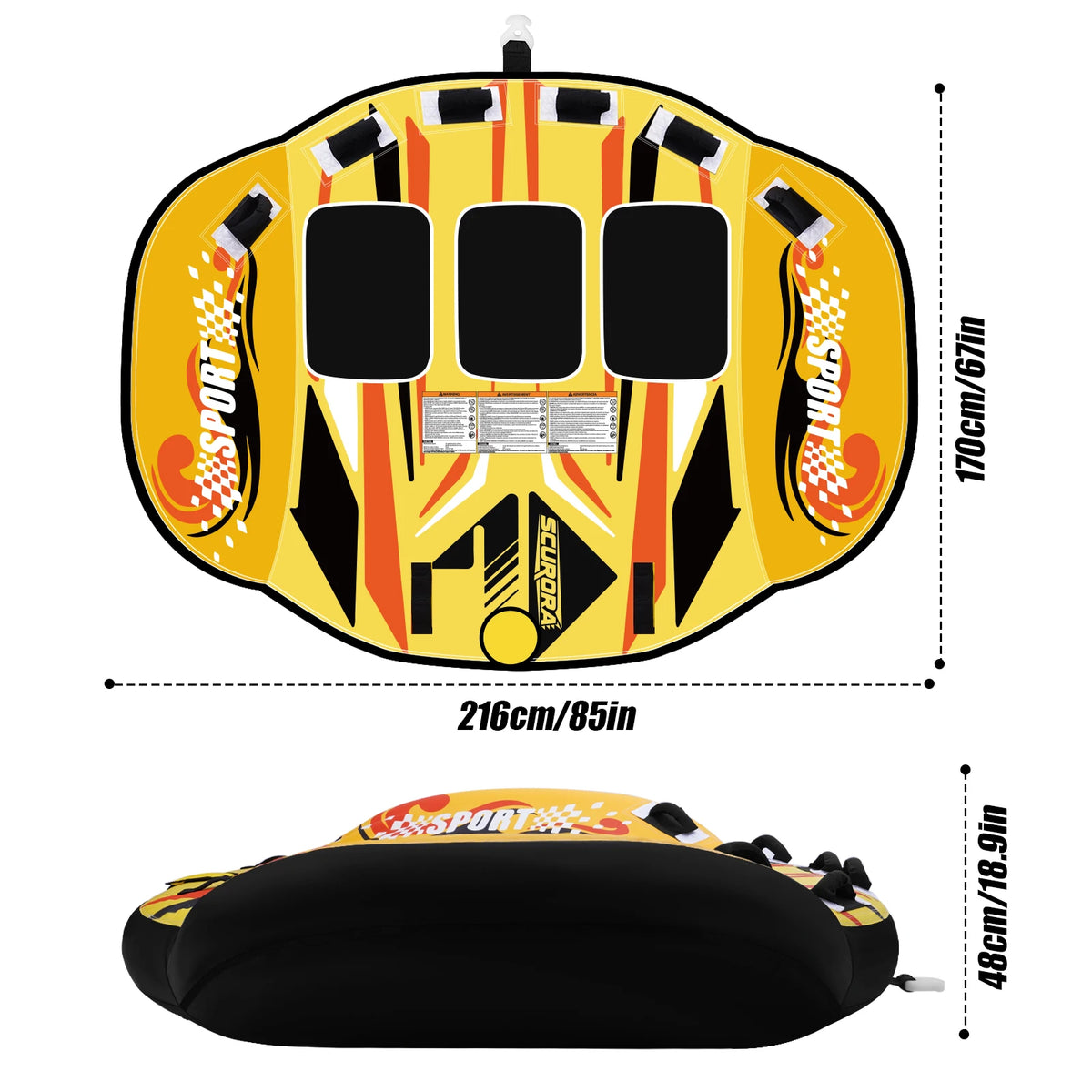 3 Person Towable Tube for Boating, Heavy Duty 840D Nylon Cover Pull Tube with Tow Points, Inflatable Water Tube for Lake River Water Sports Fun