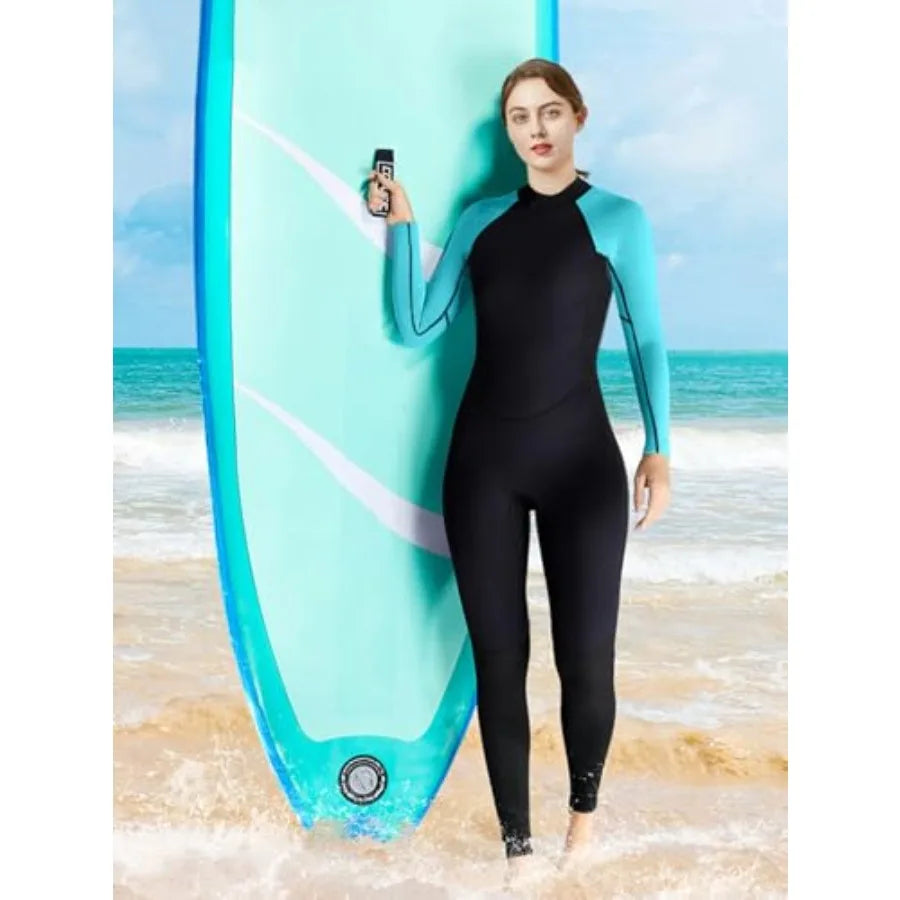 Womens Neoprene Full Wetsuit 3mm for Cold Water Swimming, Surfing, Snorkeling, Diving Black, Thermal Insulation, Flexible Fit