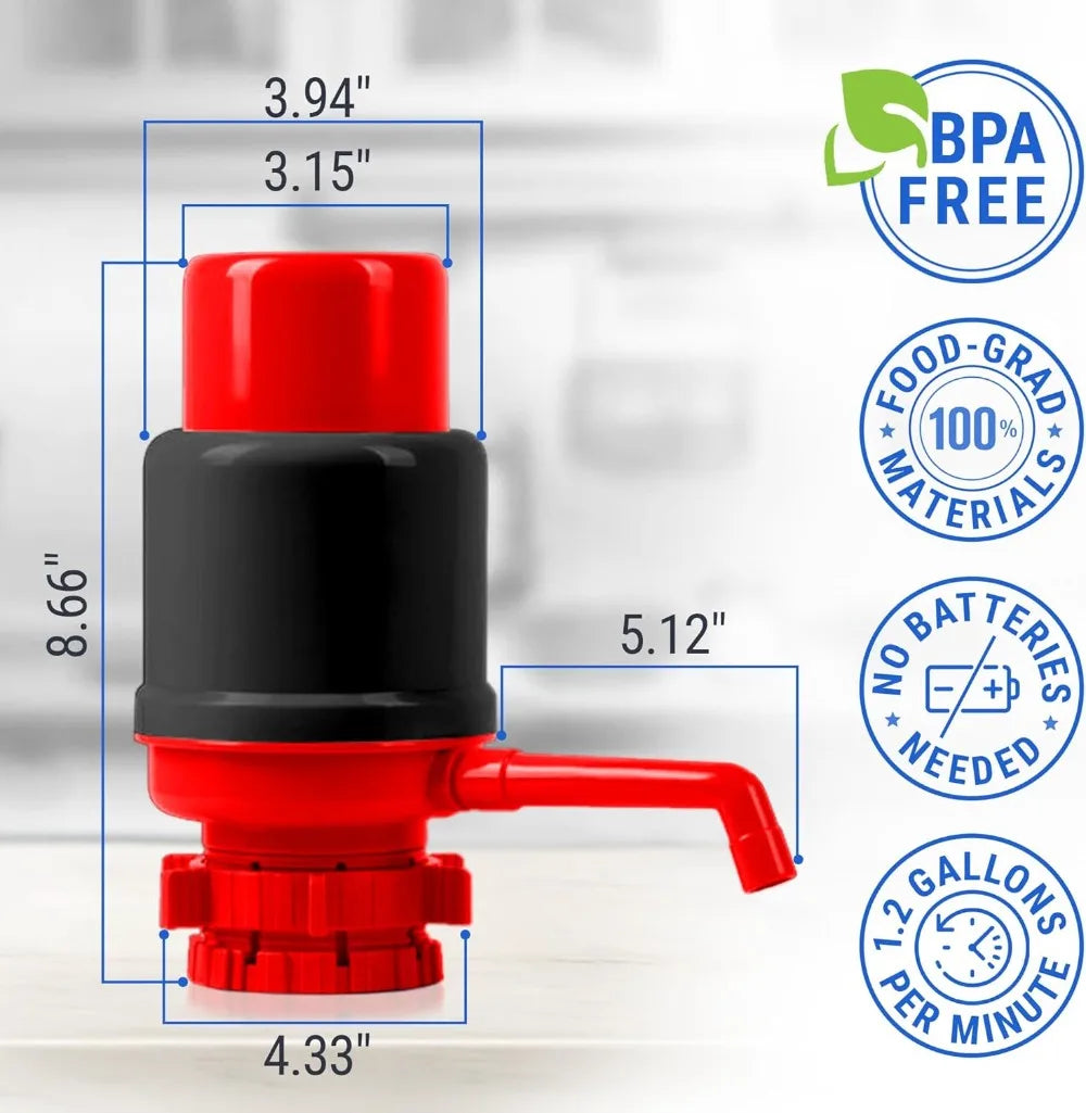 Manual Water Pump for 5 Gallon Jug – Non-Electric Dispenser, Universal Hand Pump with 3 Tubes, 53mm Adapter, BPA-Free