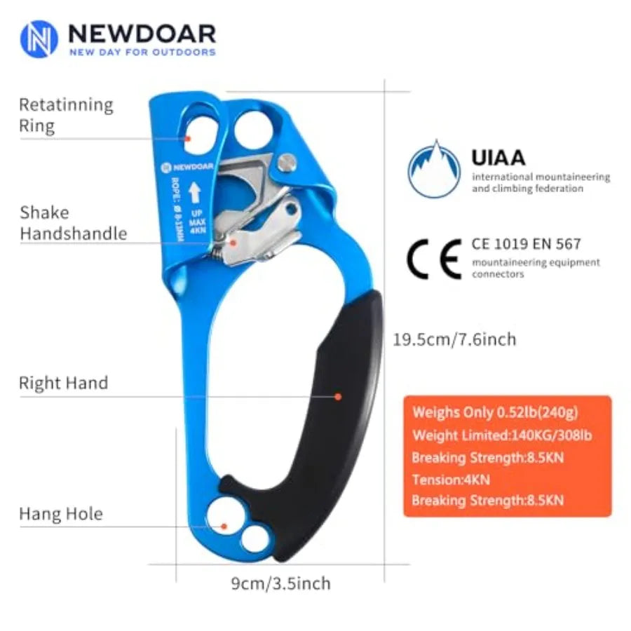 UIAA and CE Certified Hand Ascender Rock Climbing Tree Arborist Rappelling Gear Equipment Rope Clamp for 8~13MM Rope