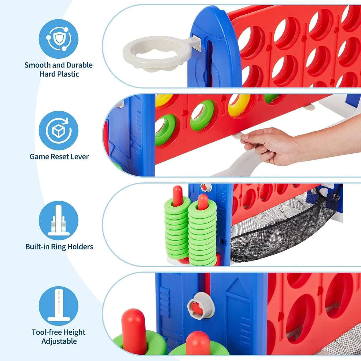 Giant Connect 4 Game Outdoor Includes Connect Game, Golf, Basketball, Ring Toss, Adjustable Height, Mesh Board, Carry Bag Indoor/Outdoor Fun for Kids & Adults