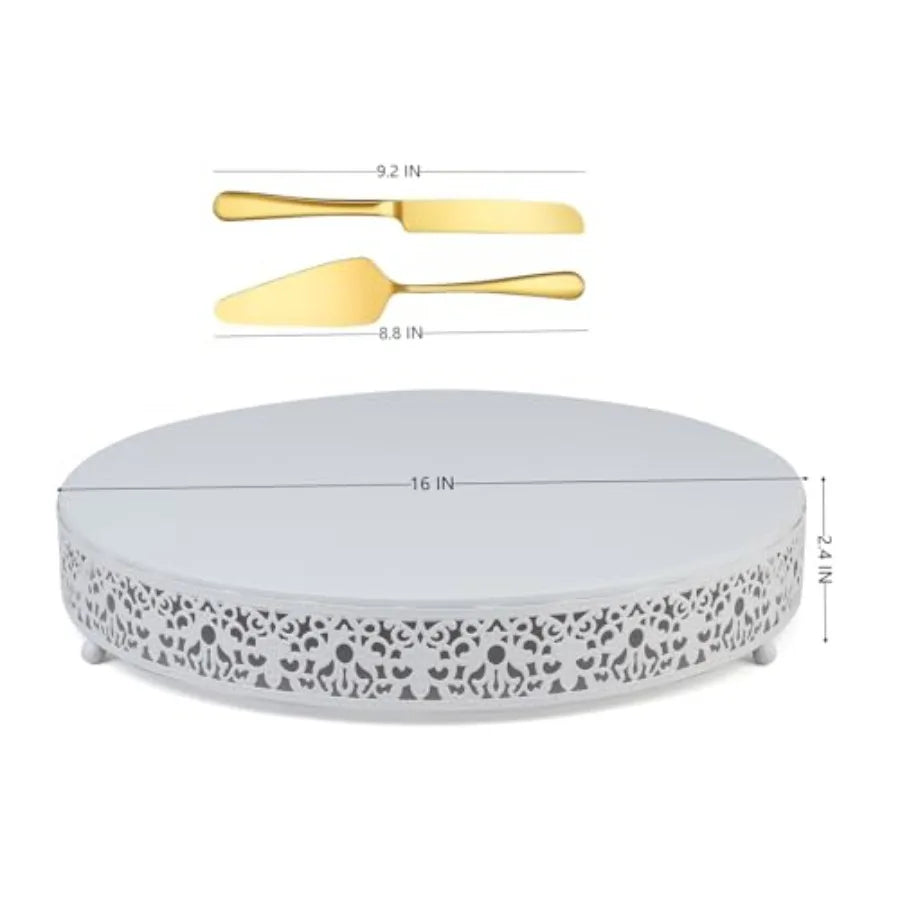 MTJYQTF White Cake Stand Set - 16 in Metal Round Cupcake Dessert Stand with Cake Cutting and Cake Spatula for Party Candy Table