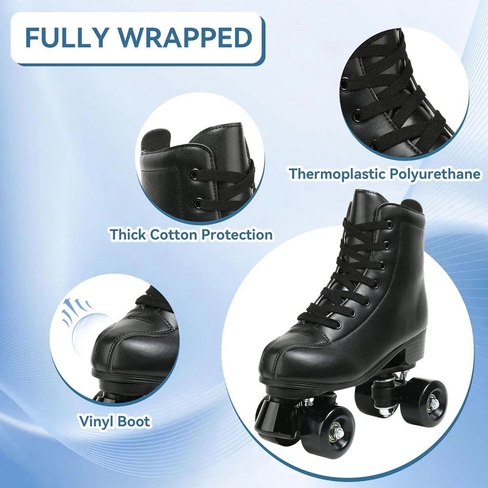Outdoor Skating Sport Shoes PU Leather Roller Skates Skating Shoes Quad Skates Sneakers Beginner Men Women Roller Skating Shoes