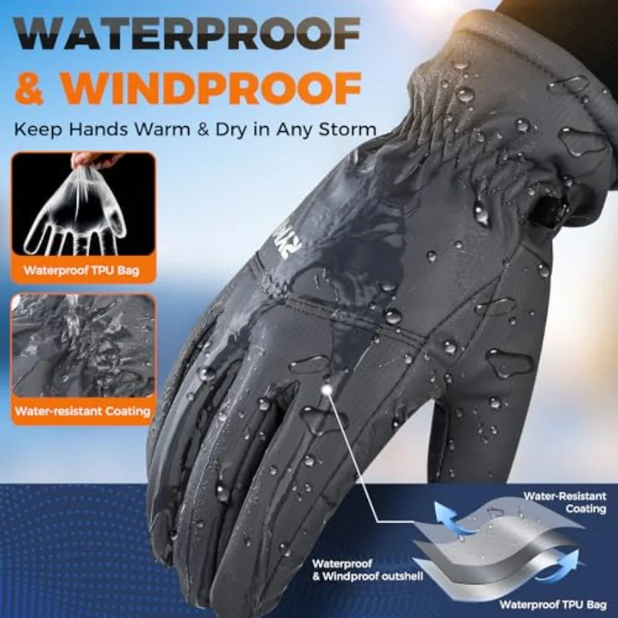Winter Waterproof Gloves Women Men, 3M Thinsulate Windproof Thermal Ski Glove with Touchscreen, Anti-Slip Snow Warm Gloves for