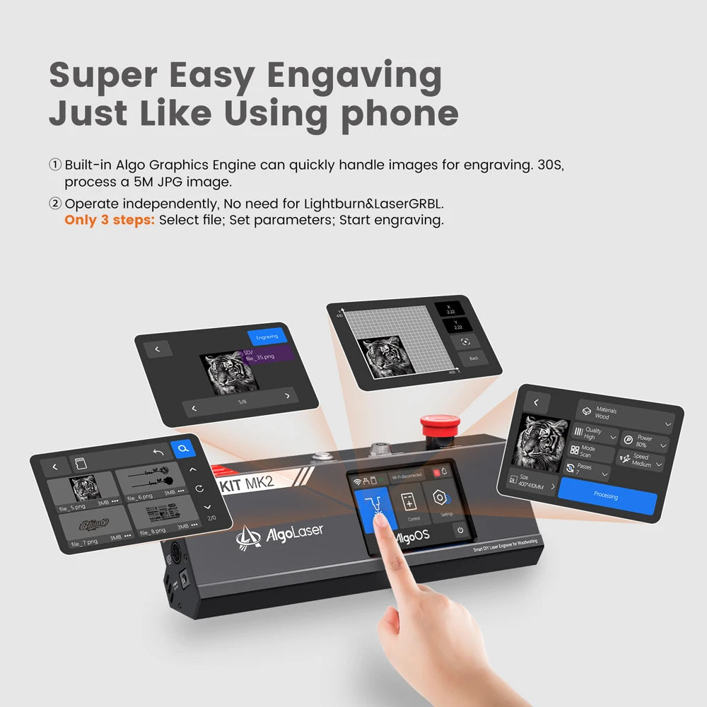 Algolaser DIY Table 40*43cm CNC Laser Cutter Engraver 3.5” Touch Scree Phone&WiF Metal Wood CNC Lase Cutting Engraving Machine