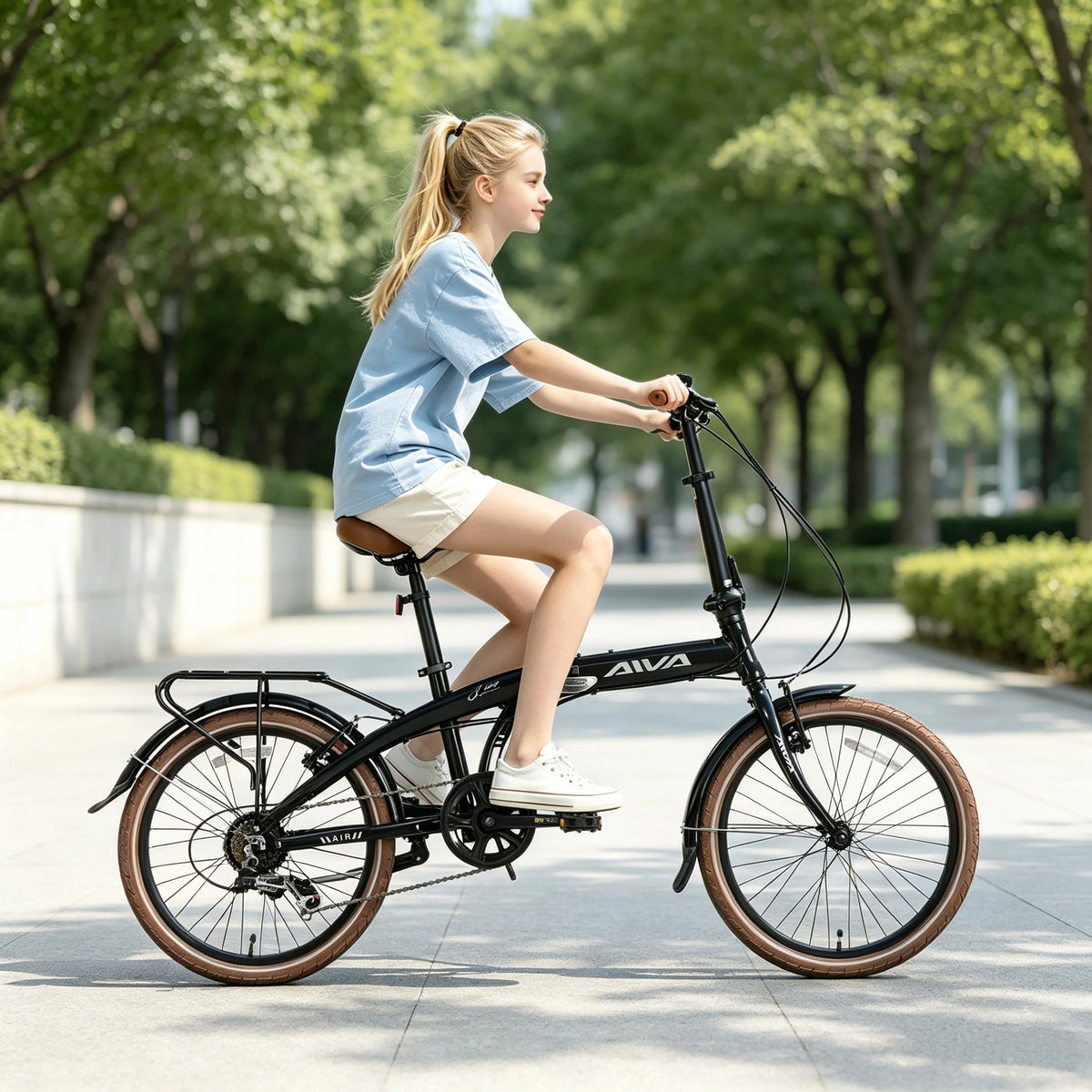 AIVA 20FD 20 Inch Folding Bike, 7 Speed City Bicycle for Teenagers and Adults, Lightweight Aluminum Frame, V-Brakes, Off-Road Tire