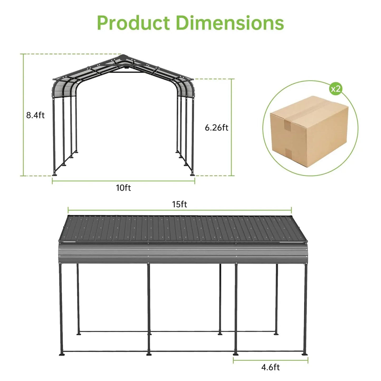 10x15FT Metal Carport, Heavy Duty Frame with Updated Galvanized Steel Roof, Enhanced Base, Outdoor Garage Car, Customized