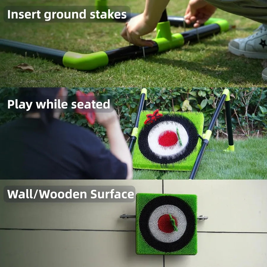 Family Axe Throwing Game for Backyard Fun Safe Bristle Target Set with 4 Axes and 4 Darts for and Adults Lightweight and Portab