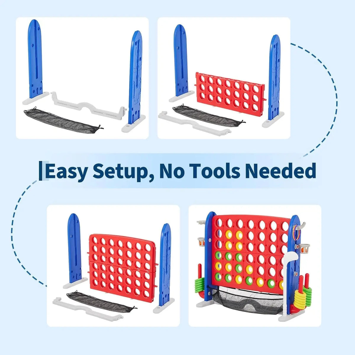 Giant Connect 4 Game Outdoor Includes Connect Game, Golf, Basketball, Ring Toss, Adjustable Height, Mesh Board, Carry Bag Indoor/Outdoor Fun for Kids & Adults