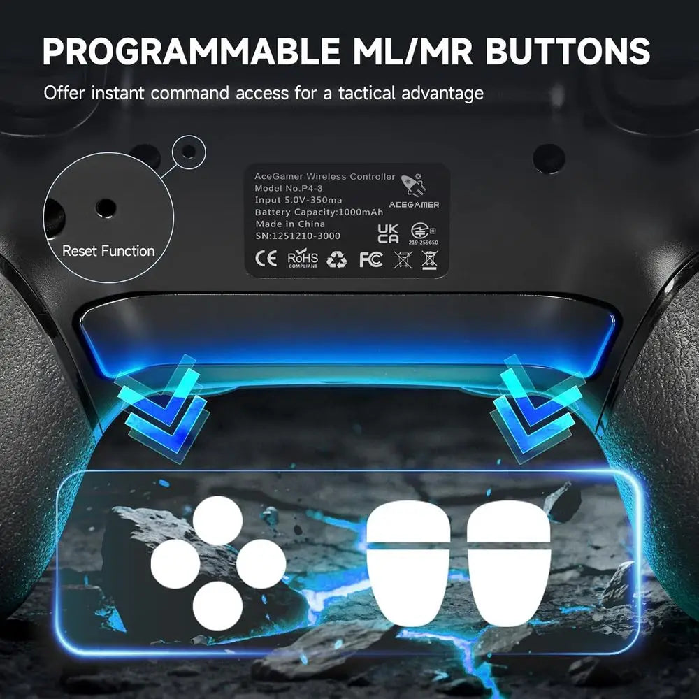 Dual Pack Wireless Controllers with Customizable Back Buttons, RGB Lighting, and Vibration for PS4/Pro/Slim/PC, 3.5mm Audio Jack