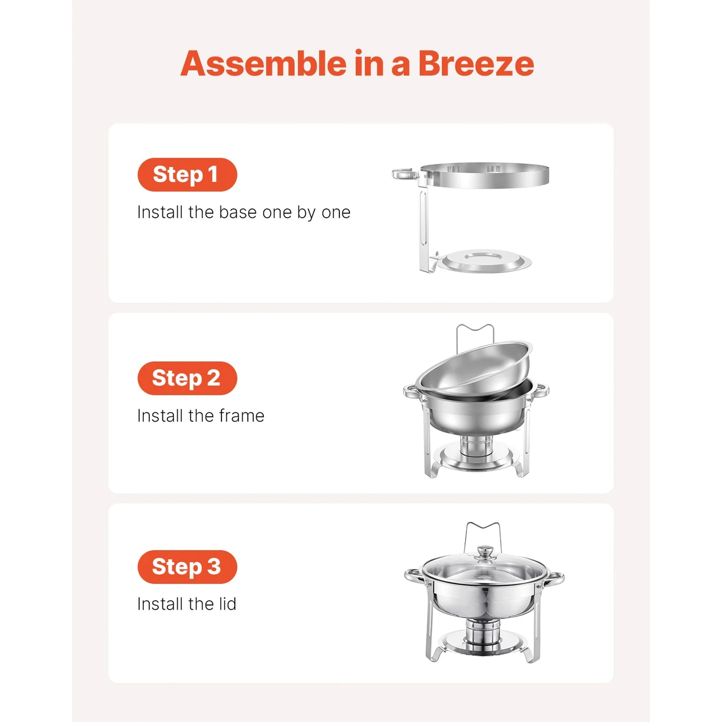 SucceBuy 5 Qt 2 4 Pack Round Chafing Dish Buffet Set Stainless Steel Chafer w/ 4 Full Size Pan Catering Warmer Server for Party