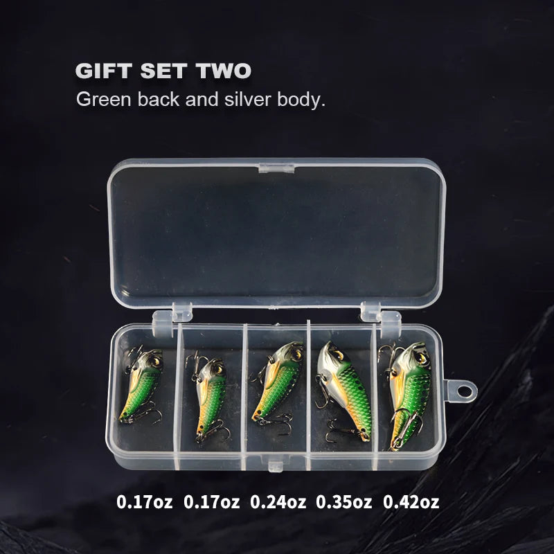 Wondersee 5PCS with Box Switchable Vibration VIB Spinner Spoon Jerkbait Hard Lure Treble hooks Trolling Sinking Wobbler Swimbait