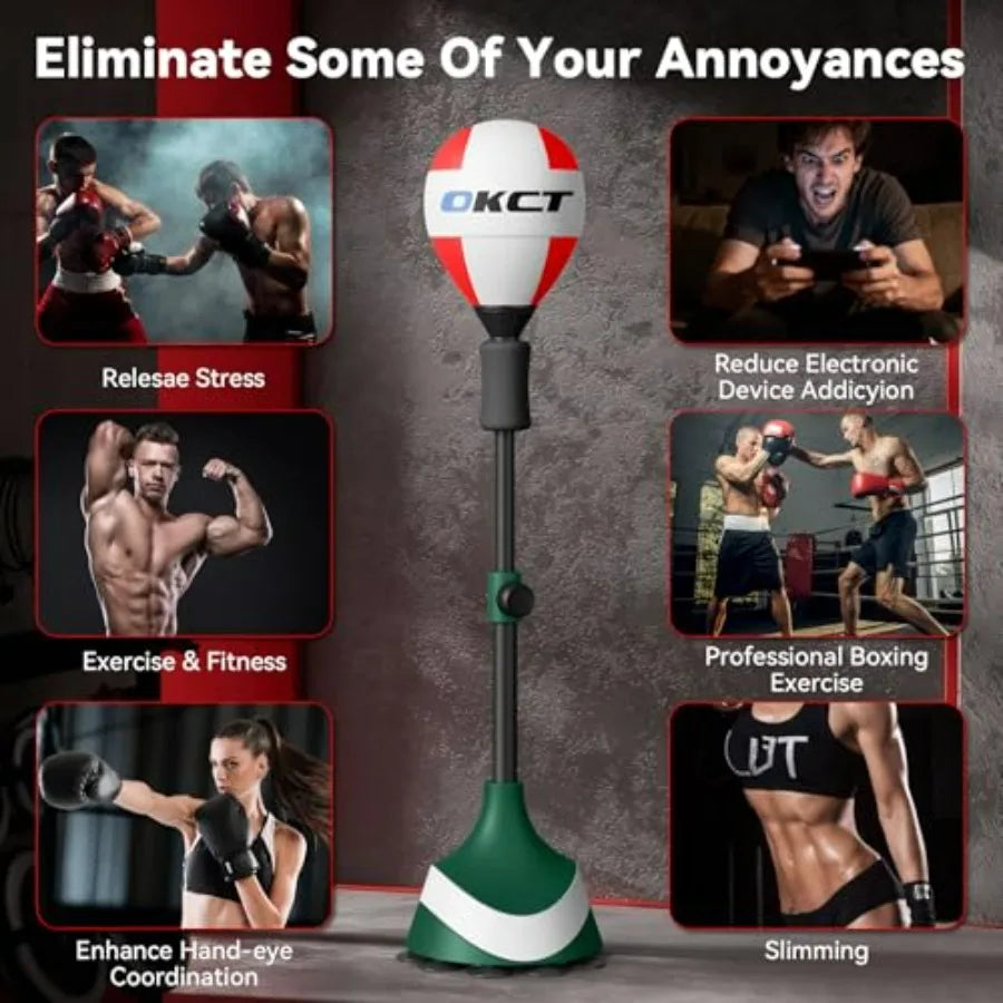 Punching Bag with Adjustable Hght Stand Thickened Steel Frame Reflex Boxing Ball for Home Gym Equipment Includes Floor Mat Glov