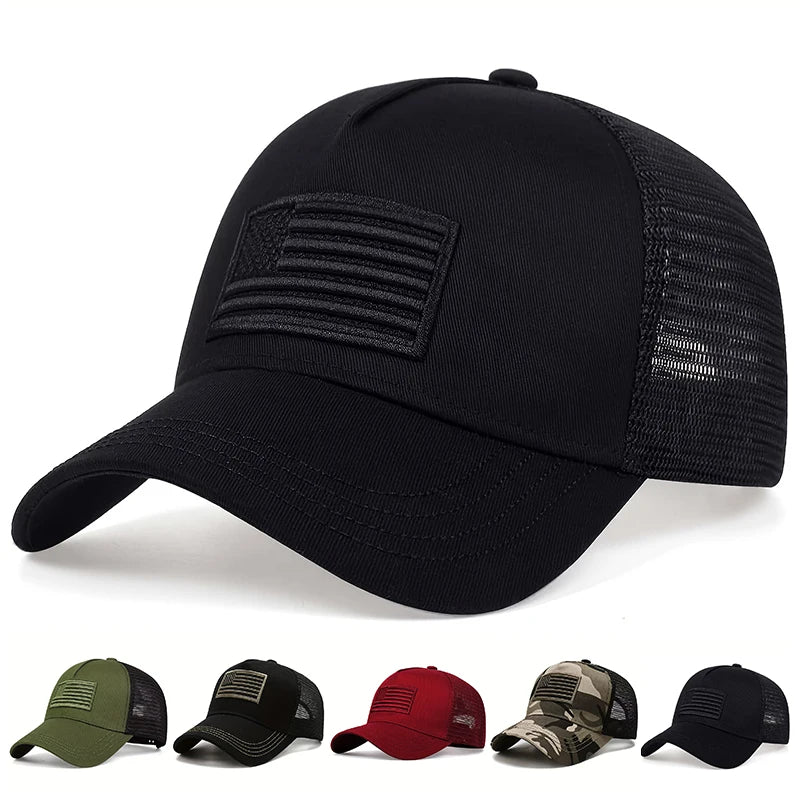 1piece Unisex US Flag Embroidered Baseball Net Hat Outdoor Adjustable Sunscreen Leisure Hat Spring Autumn Travel Beach Vacation