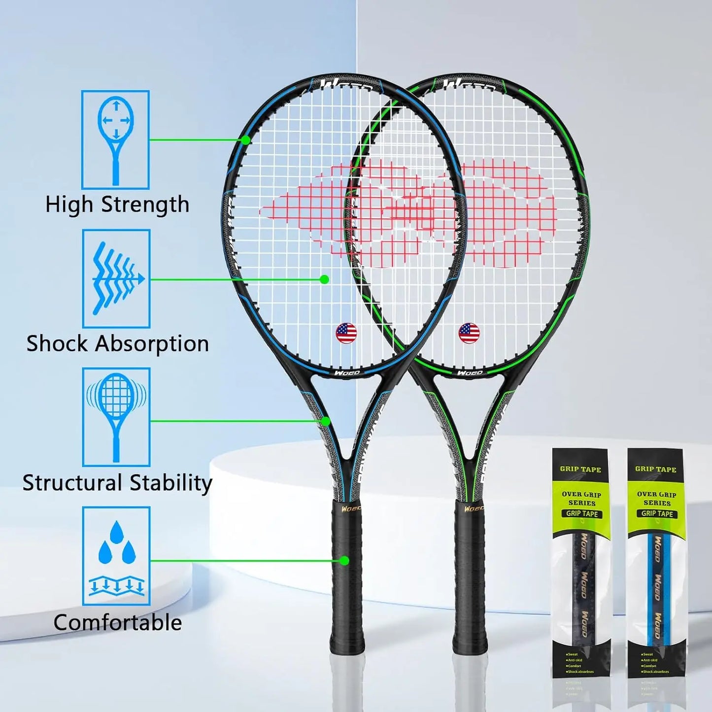 Adult 2 Player Tennis Racket for Beginners and Pros, 27-Inch Speed Racquet with Overgrips, Bag, Dampener, Covers